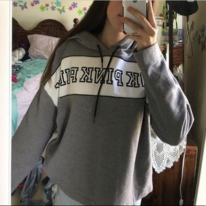 grey pink hoodie